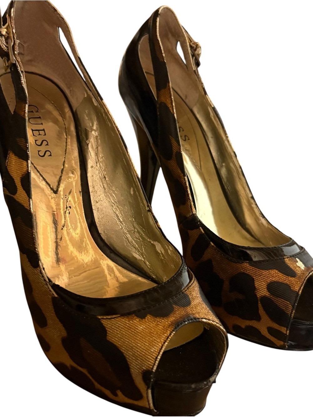 GUESS Vintage Leopard Patent Leather Platform Slingback Heels - Picture 6 of 16